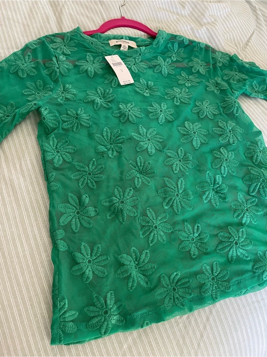 Anthropologie Tops - Anthropologie porridge Daisy Emerald Green Floral lace Mesh sheer Top 70s NWT